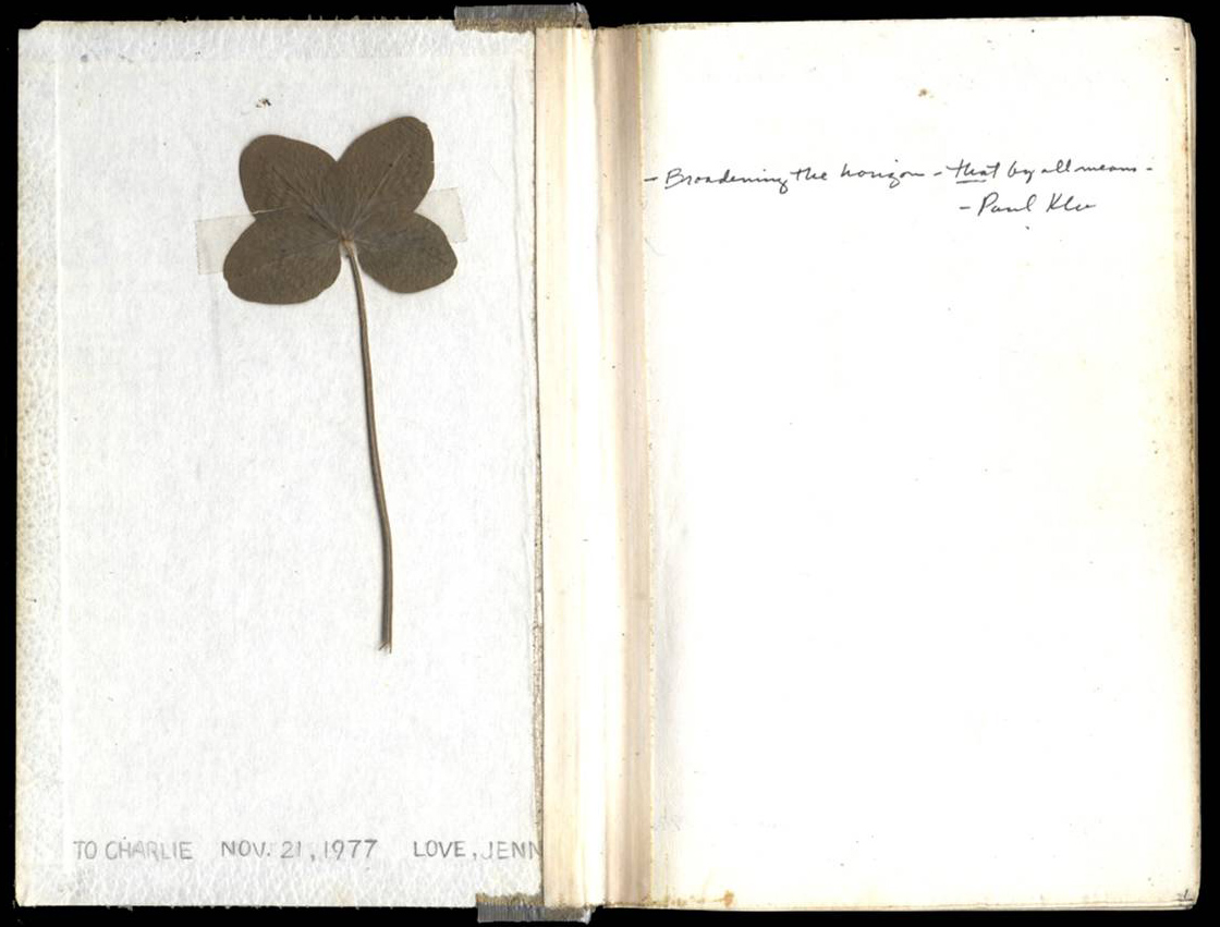 Inside cover and first page of book 1